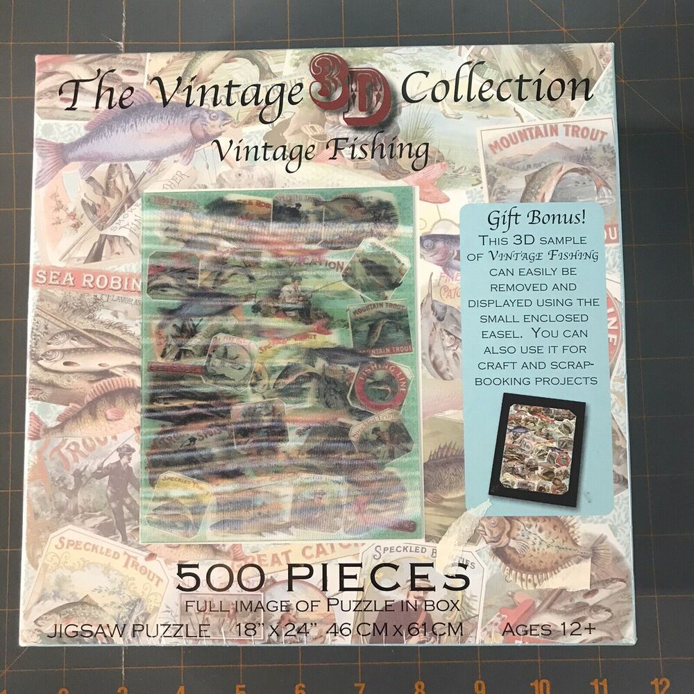 VINTAGE FISHING The Vintage 3D Collection 500 Piece Puzzle 18" x 24"